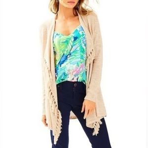 Lilly Pulitzer Lucita Camel Gold Tassel Cardigan L